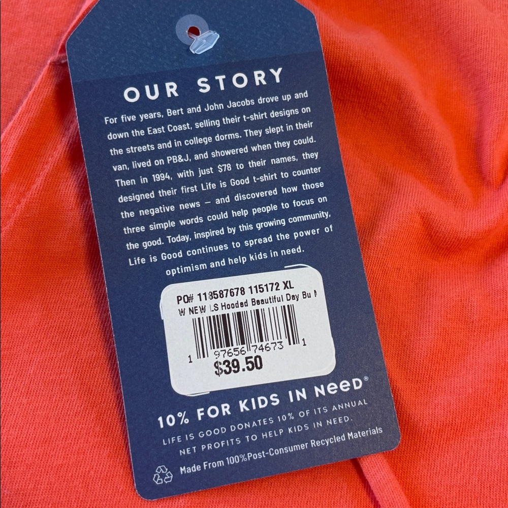 Life is Good Coral Hooded V-Neck Long Sleeve Tee - "Oh What a Beautiful Day" - Picture 5 of 8